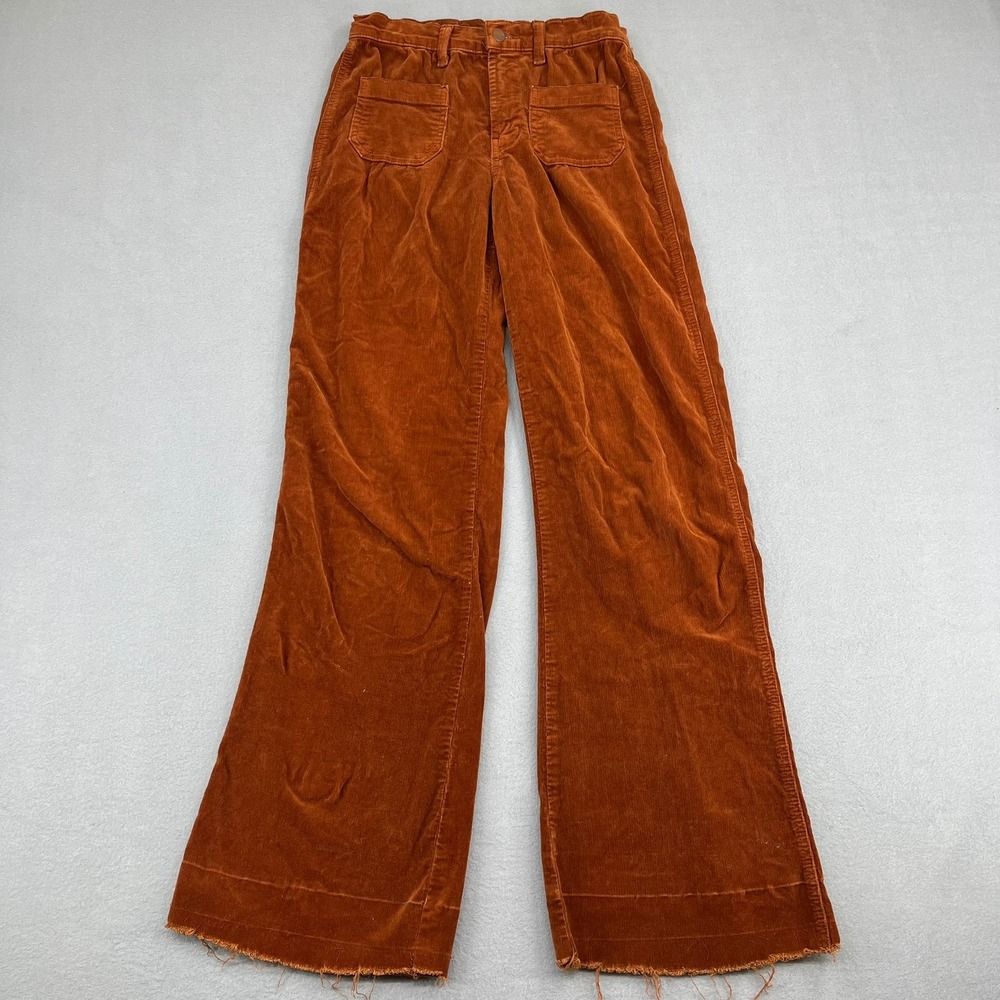 J Brand Women's Terra Cotta Orange Corduroy Wide Leg Raw Hem Pants Size 25‎